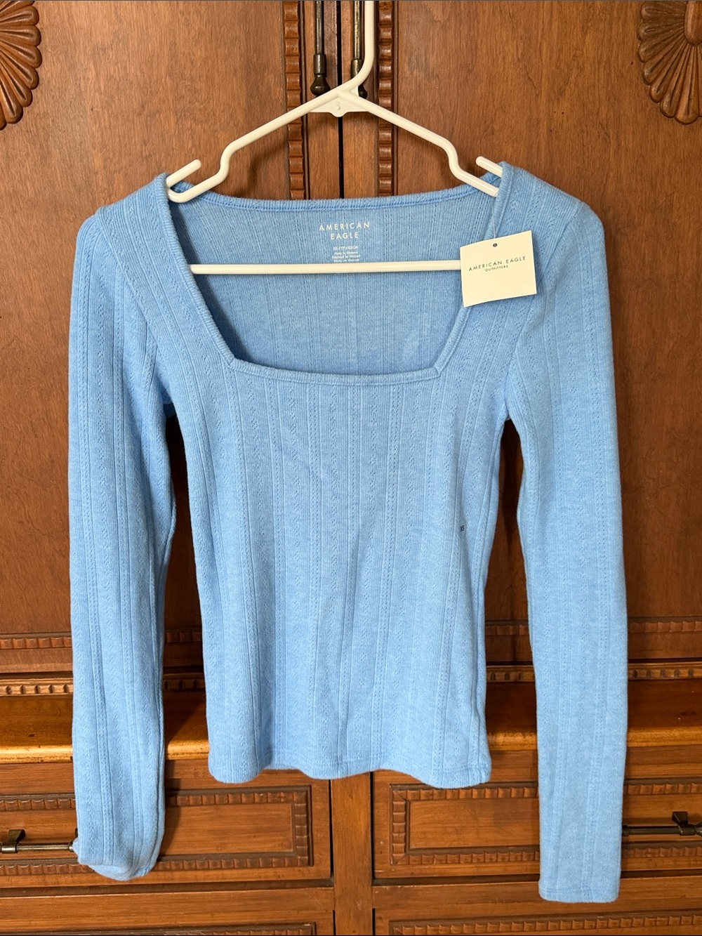 NWT American Eagle Ribbed Square Neck Top - Gravity Blue (XS)
